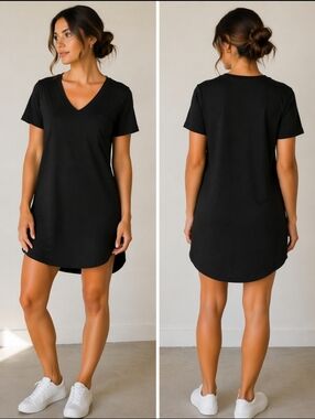 Black T Shirt Dress Minimalist Soft Stretch Pocket Casual Tee Dress M Zara Vibes